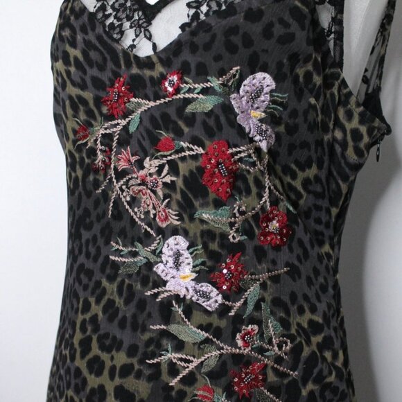 Guess Dark Leopard Print Floral Embroidered Lace Dress Size M - Picture 6 of 13